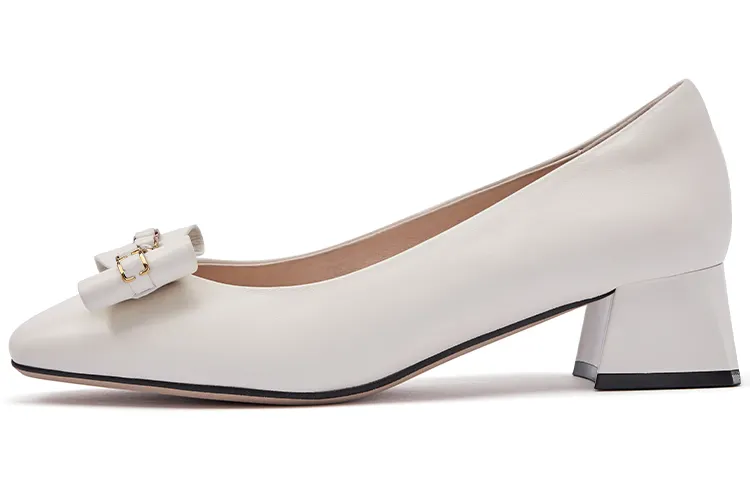 PACO GIL Sheepskin Block Heel Unlined Shoes Women's White