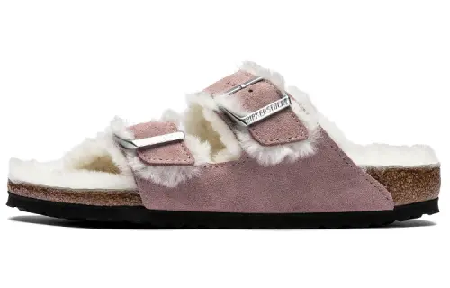 Birkenstock Arizona Shearling Abrasion Resistant Slide Slippers Unisex Pink Narrow