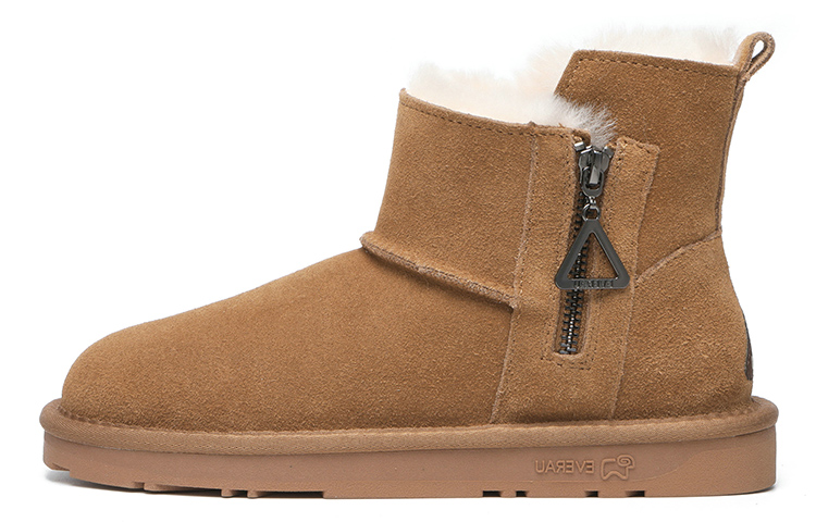 EVERAU Cow Split Leather Thermal Abrasion Resistant Coverage Short Snow Boots Women's Chestnut