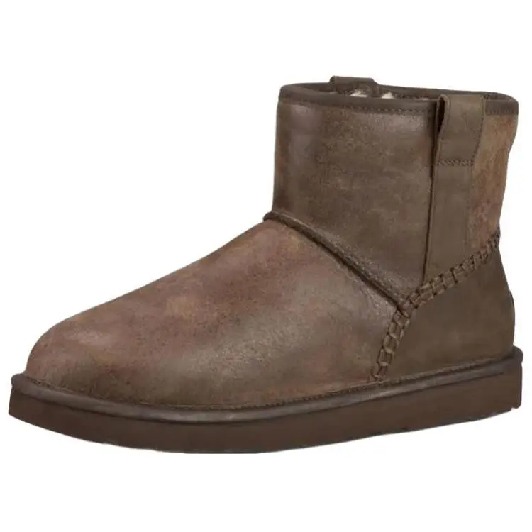 UGG Top Grain Cow Leather Short Snow Boots Men's Brown