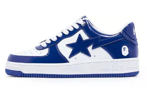 A BATHING APE STA Patent Leather Skateboard Shoes Women's Blue White