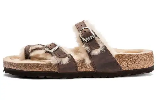 Birkenstock Leather Slide Slippers Women's Brown Regular