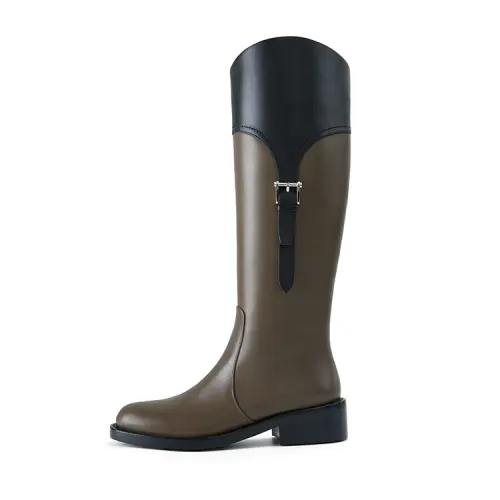 Marie Claire Cow Leather Knee high Boots 3.5cm Women's Khaki Black