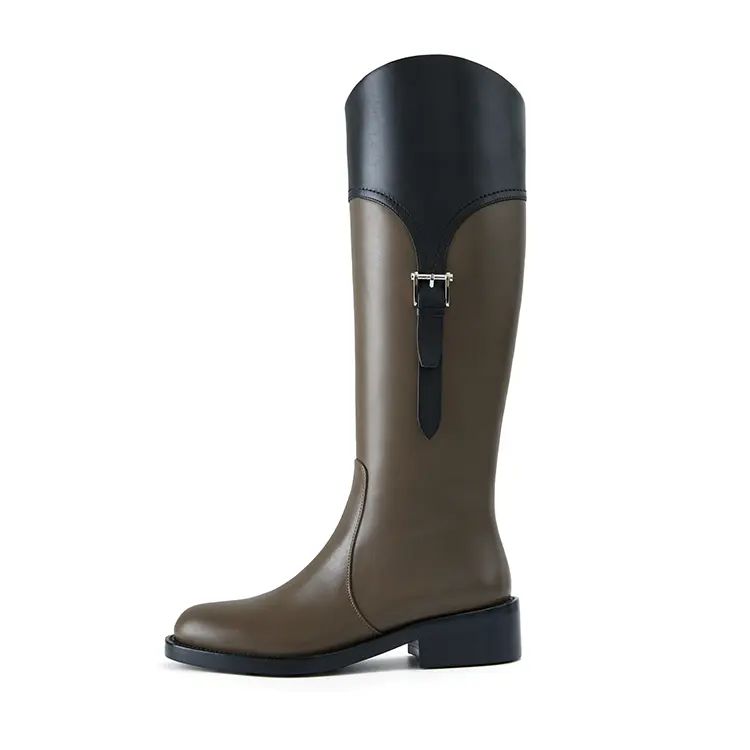 Marie Claire Cow Leather Knee high Boots 3.5cm Women's Khaki Black