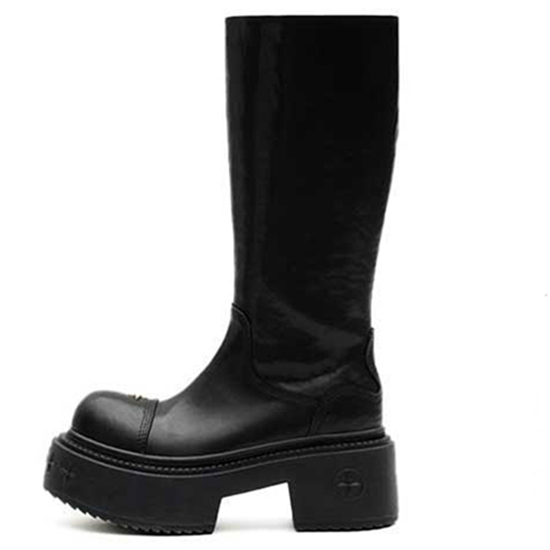 SMFK Compass Cow Leather Knee high Boots 7cm Women's Wilderness Black