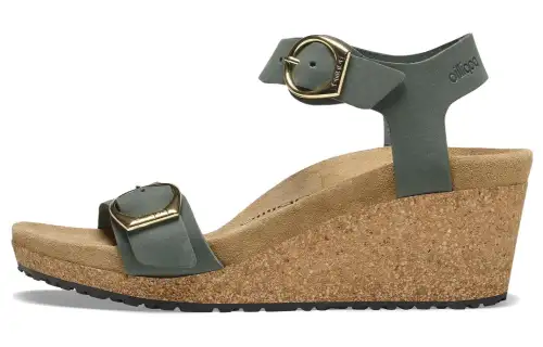 Birkenstock Leather One Strap Sandals 4cm Women's Green