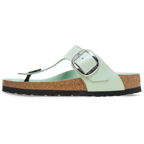Birkenstock Gizeh Big Buckle Natural Leather Patent Narrow Fit Sandals ' High Shine Surf Green' Women's