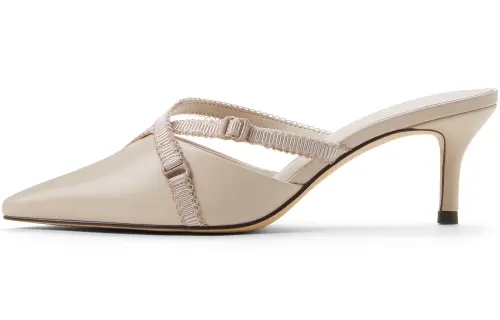 CHARLES&KEITH Composite Sole Closed Toe Slippers 6.3cm Women's Silver/Nude Flesh/Black