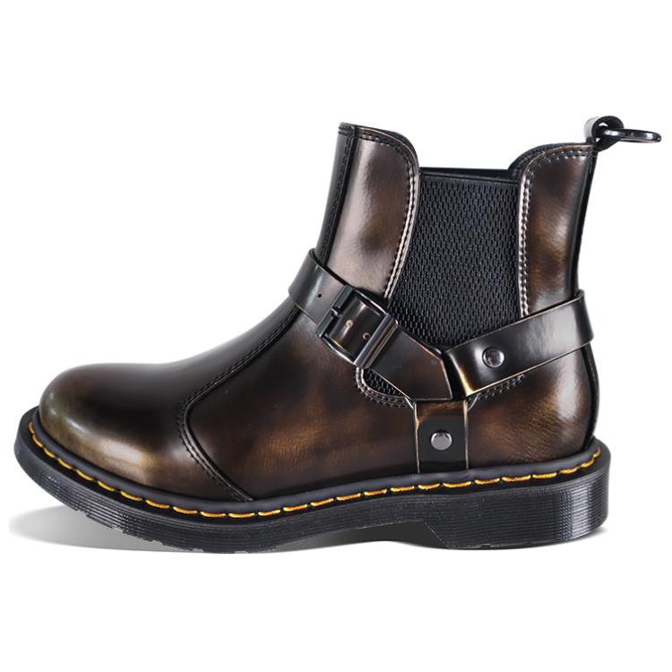 BEFFON Cow Split Leather Short Chelsea Boots Men's Polished Gold