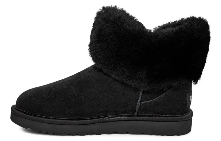UGG Cinched Fur Mini Snow Boots Black Women's