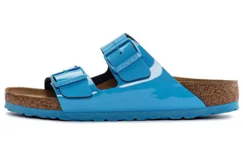Birkenstock Leather Slide Slippers Women's Blue Regular