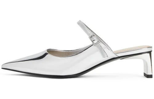 CHARLES&KEITH Composite Sole Slip Resistant Slip Resistant 4.5cm Closed Toe Slippers Women's Silver/Silver/Black/Flesh