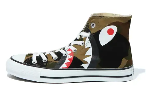 A BATHING APE 1ST CAMO series BAPE STA shark pattern high-top canvas shoes women's camouflage