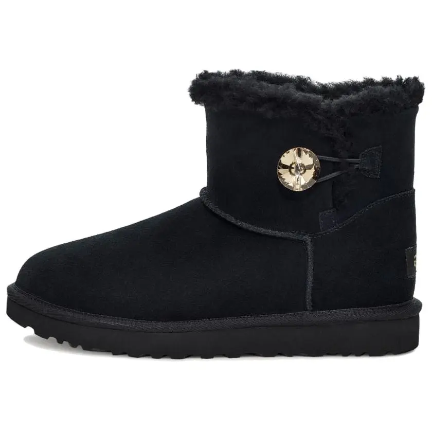 UGG Bailey Mini Button Gold Bling Thermal Fashion Short Snow Boots Women's Black