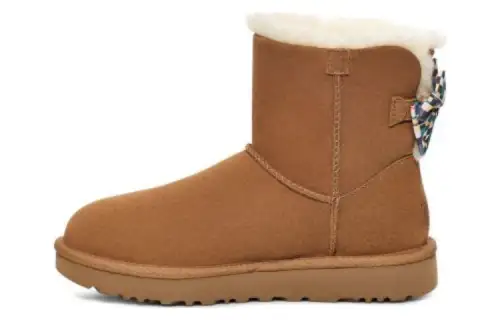 UGG Checkered Bow Short Snow Boots 'Brown' Women's