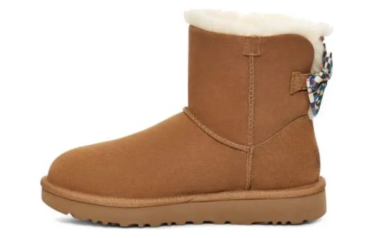 UGG Checkered Bow Short Snow Boots 'Brown' Women's