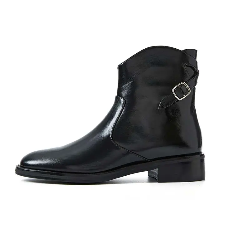 Marie Claire Top Grain Cow Leather Ankle Boots 3.5cm Women's Midnight Paris Black