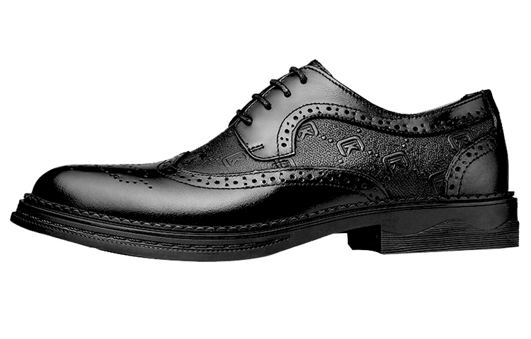 CKVUSAMG First-layer cowhide Recommended by big brands Lace-up round toe Soft and comfortable Commuting Trendy and versatile Brogue carved texture Increased wear resistance Niche Simple British style Business casual Formal leather shoes Men's black