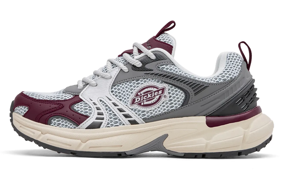 Dickies Textile, Synthetic Leather Abrasion Resistant Breathable Coverage Low top Chunky Sneakers Men's Silver Red