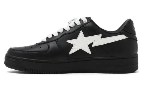 A BATHING APE STA Cow Leather Cushioning Low top Skateboard Shoes Unisex Black
