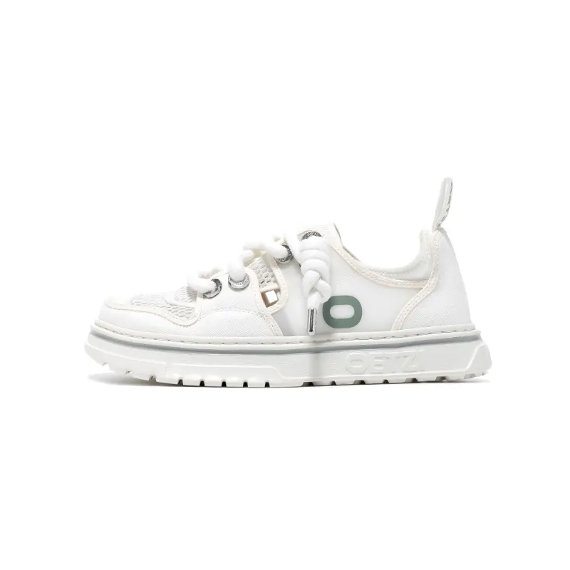 OETZI Fabric Low top Stylish Skateboarding Shoes Unisex White