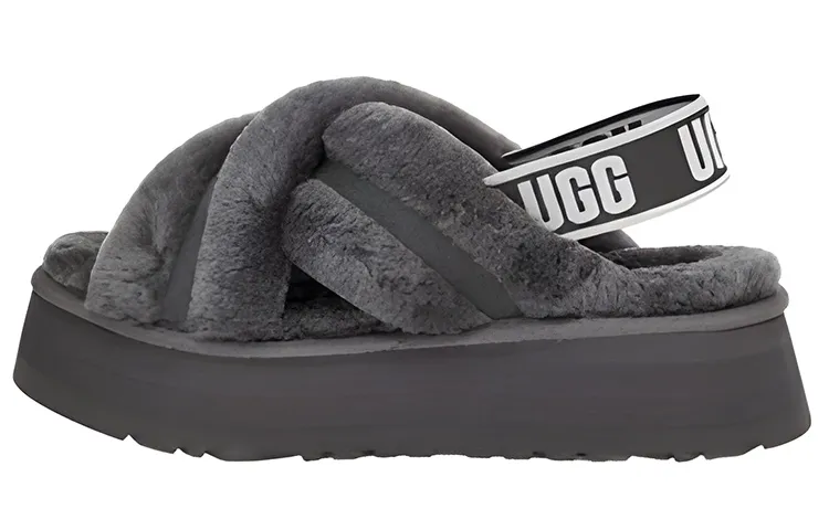 UGG DISCO Fleece Lined, Crisscross Comfortable Mules Stylish Sandal Women's Gray
