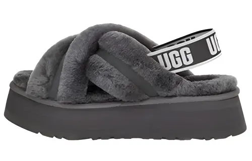 UGG DISCO Fleece Lined, Crisscross Comfortable Mules Stylish Sandal Women's Gray