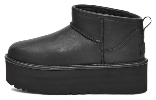 UGG Classic Ultra Mini Platform Boot Black Leather Women's