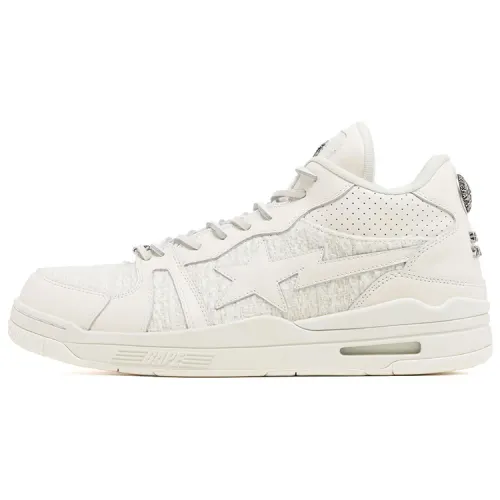 A BATHING APE Clutch Sta Textile, Cow Leather Mid top Skateboard Shoes Men's