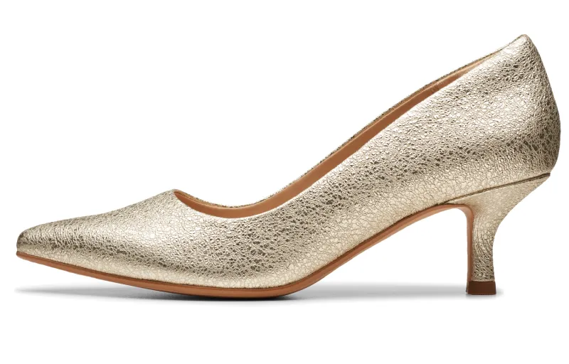 Clarks Sheepskin Chunky Heel High Heels 5.5cm Women's Gold