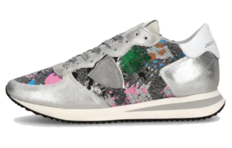 PHILIPPE MODEL Leather Low top Casual Shoes Women's Silver Gray
