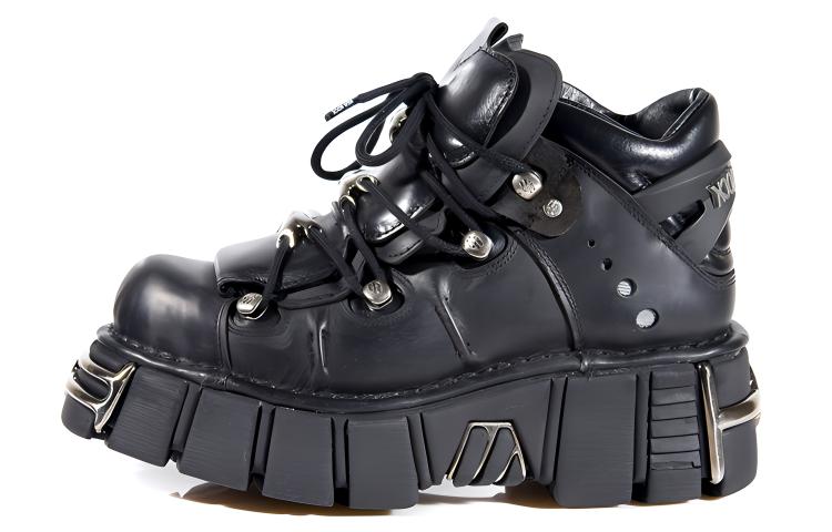 NEW ROCK Top Grain Cow Leather Slip Resistant High top Casual Shoes Unisex Black