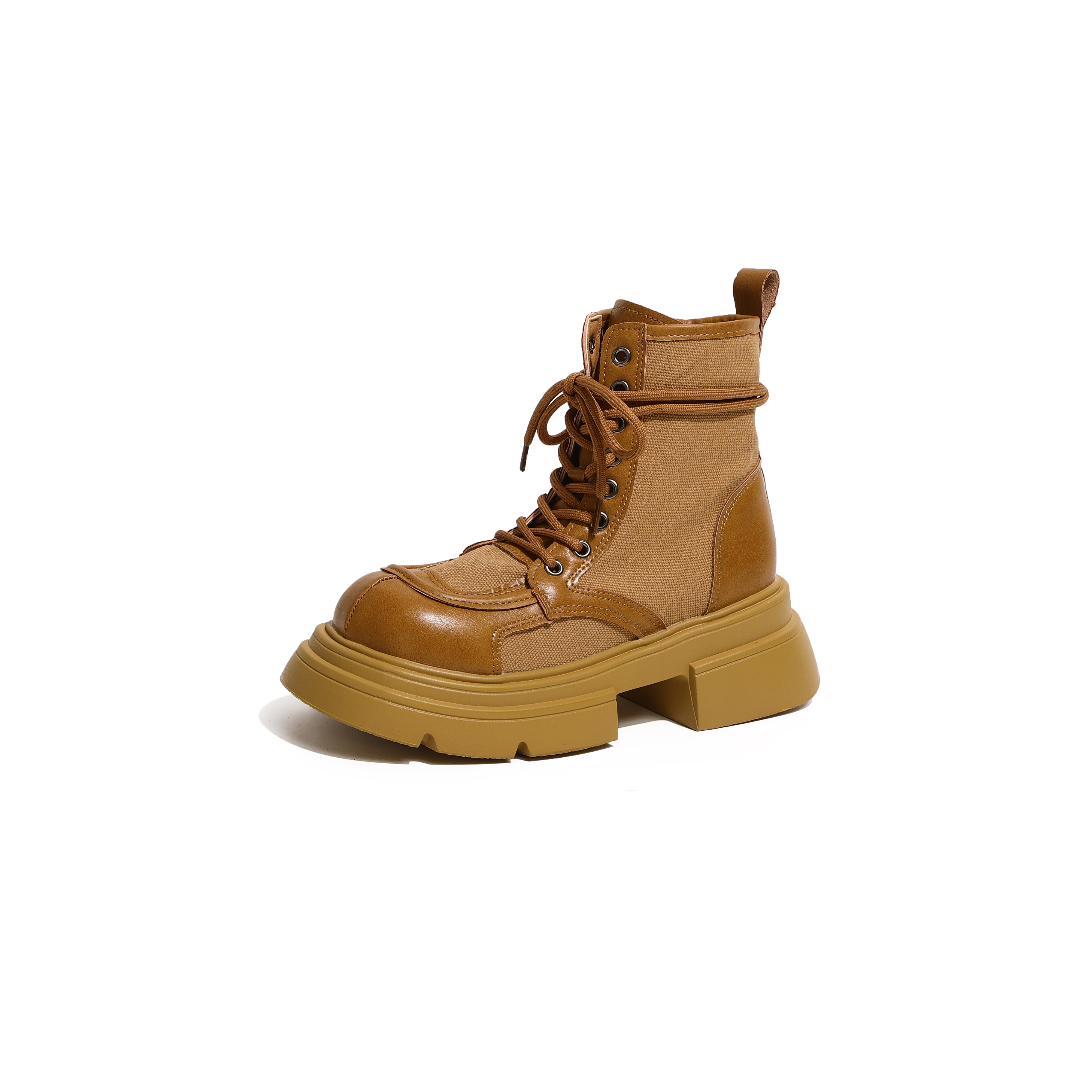 SHUXI Shuxi PU denim, fashionable, casual, comfortable and versatile, personalized and breathable, thick soles for heightening, 5.5cm rhubarb boots with skirt, college style, affordable, short boots, women's style