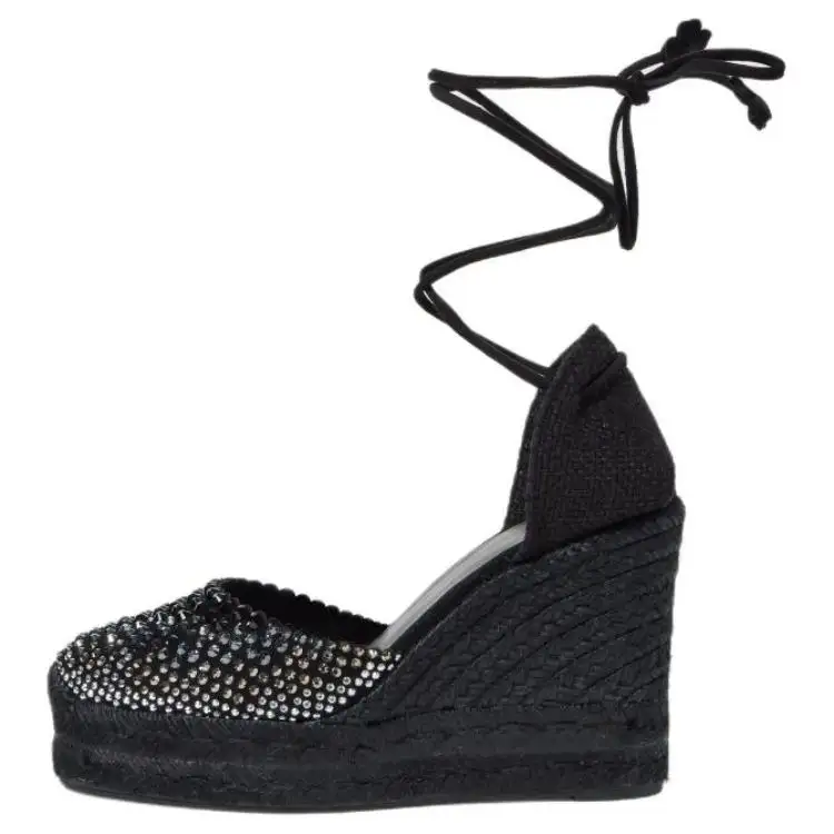 Castañer Sheepskin Versatile Wedge Heel High Heels 11cm Women's Black