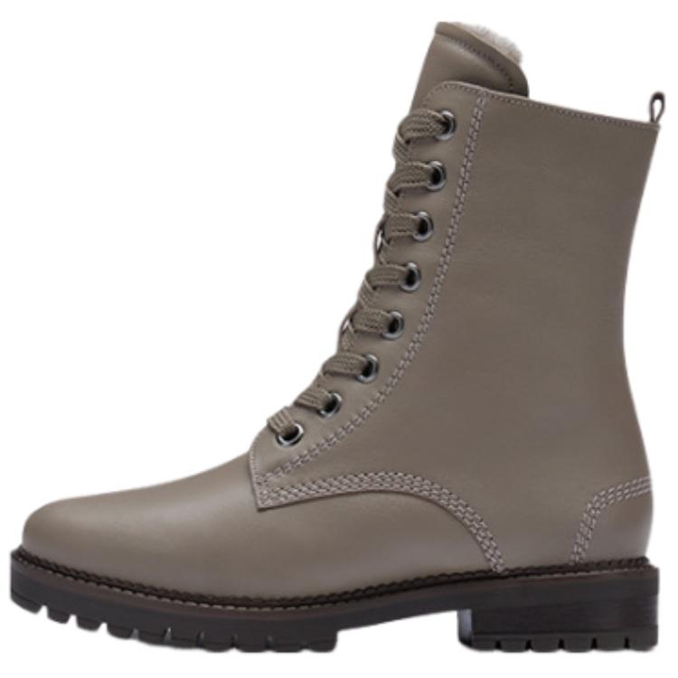Gabor Leather Short Combat Boots 1.5cm Women's Camel