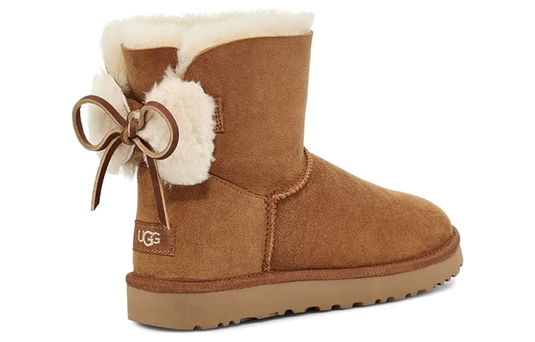 Женские сапоги UGG Classic Double Bow Mini (коричневые) — фото 3