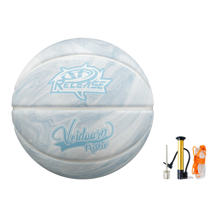 VEIDOORN Pu Basketball White Blue Size 7 Street Training Competition Unisex China Mainland Version