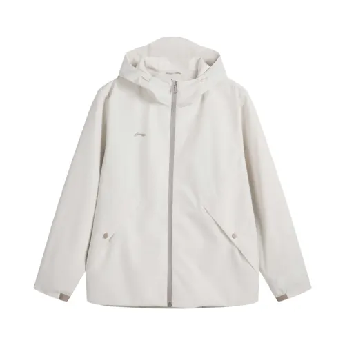 Li Ning Trench Coats Women's Silver Birch Gray Hooded Moderate Other