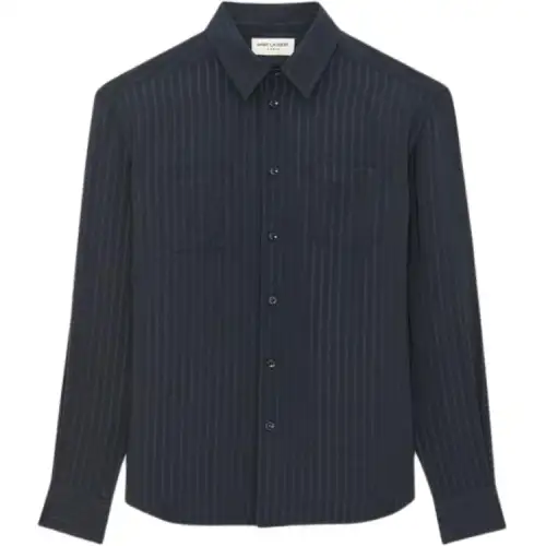SAINT LAURENT Shirts Men's Blue Lapel Moderate Other