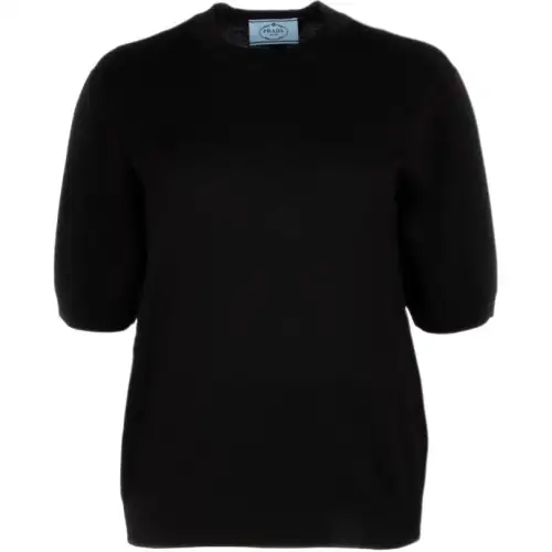 PRADA Crop Tops Women's Black Crew Neck Moderate