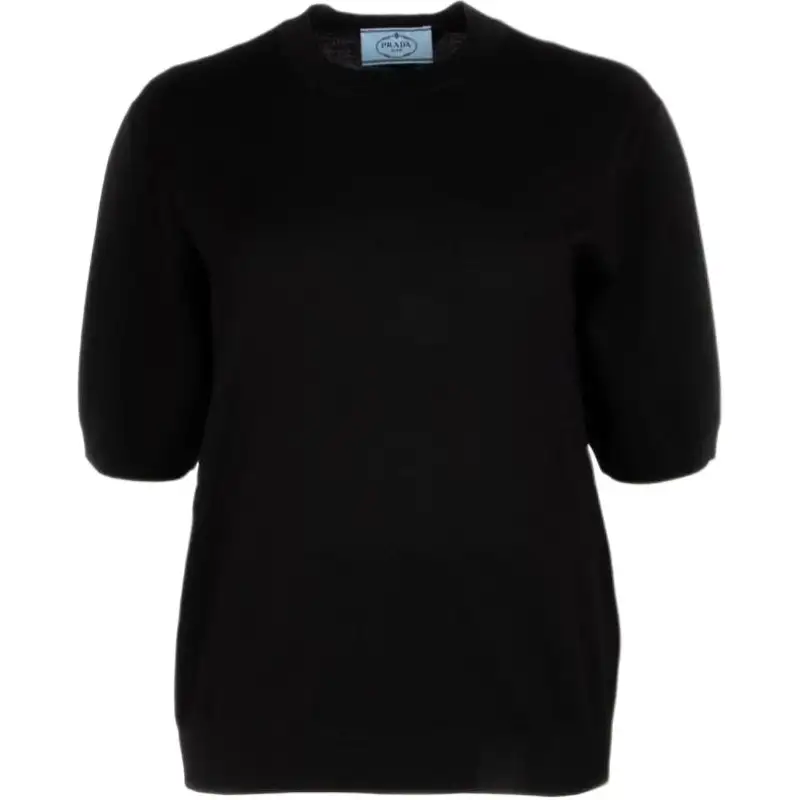 PRADA Crop Tops Women's Black Crew Neck Moderate
