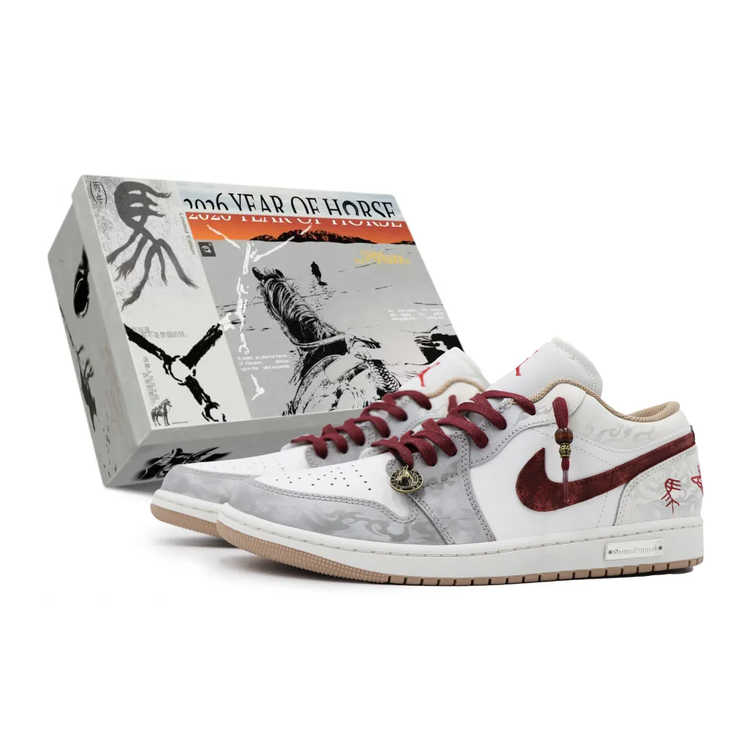 Jordan Air Jordan 1 Abrasion Resistant Low top Vintage Basketball Shoes Men's Gray Red