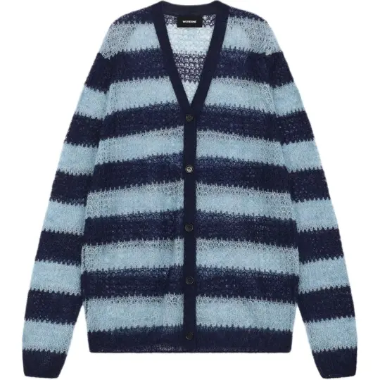 WE11DONE Knitwear Unisex Blue V Neck Moderate Cardigan