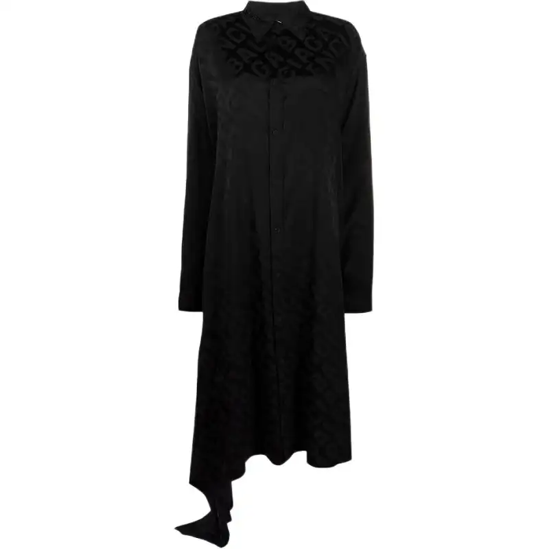 Balenciaga Long Sleeved Dresses Women's Black Lapel Moderate Mid Length