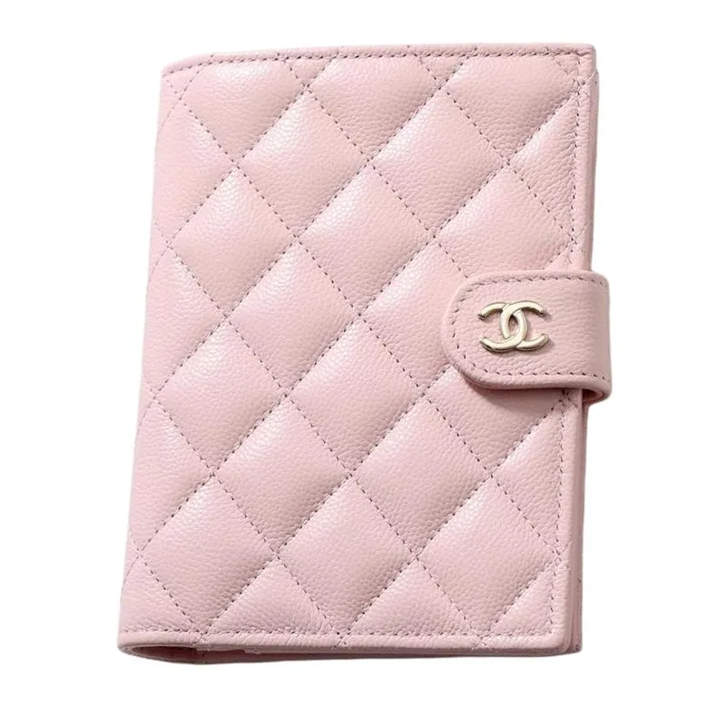 CHANEL Shiny Grain Calfskin & Gold Metal Passport Holder Small Women's Pink