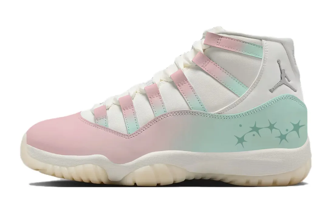 Jordan Air Jordan 11 RETRO Pearl 811 Manufacturing, Peach Mist Green Mid top Vintage Basketball Shoes Unisex