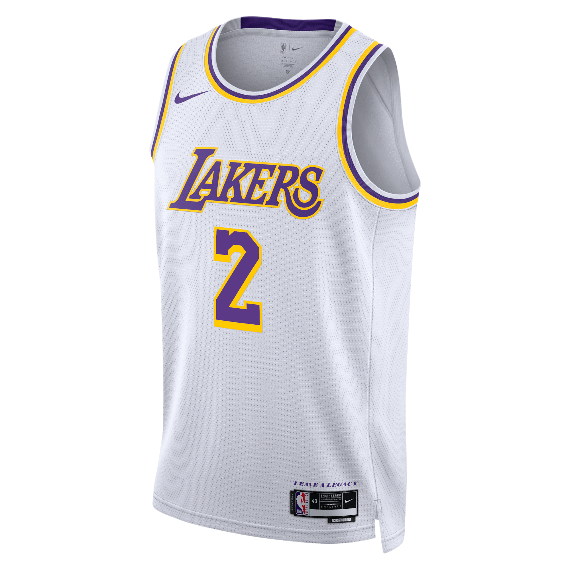 Nike NBA Los Angeles Lakers Jared Vanderbilt No. 2 breathable moisture-wicking round neck pullover basketball vest, same style for men and women
