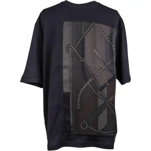 HERMES T Shirts Men's Black Crew Neck Moderate Straight Fit