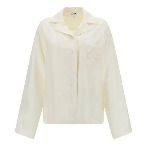 LOEWE Shirts Women's Milk White Cuban Collar Moderate