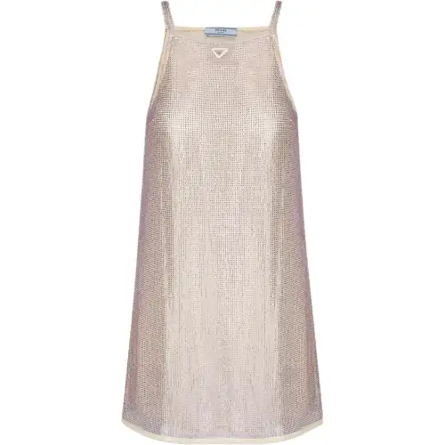 PRADA Triangle Logo Embellished Mesh Dress